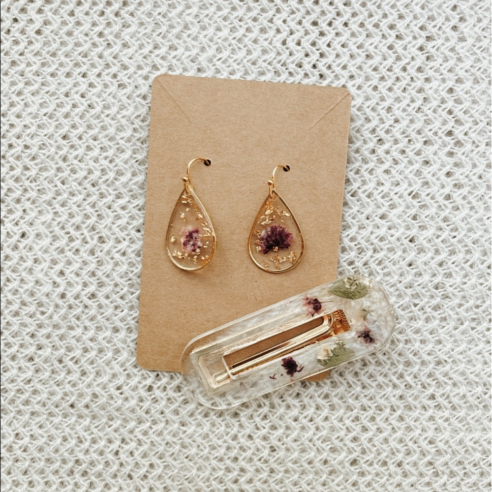earrings and hair clip duo
